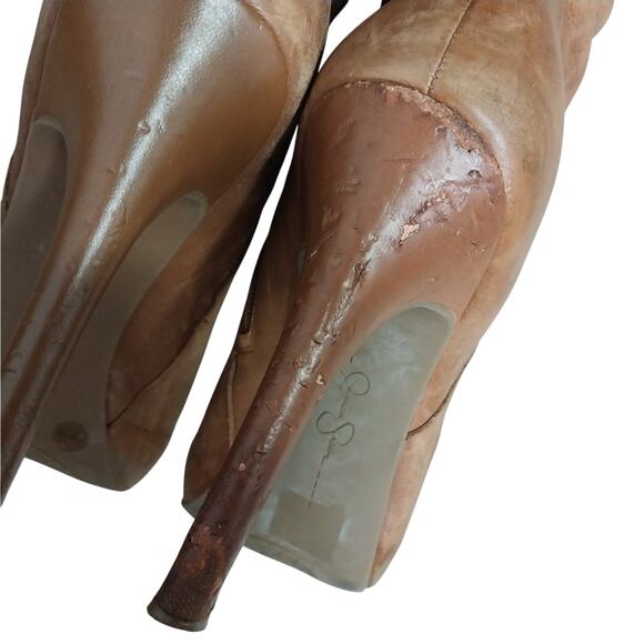 JESSICA SIMPSON! FAWN BEIGE/BROWN GENUINE LEATHER OVER THE KNEE BOOTS! SZ 9M - Picture 10 of 12